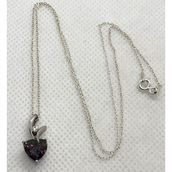 NYC Mystic Quartz & CZ Heart Pendant 18.5 '' Necklace Sterling 925 Silver g - Picture 2 of 8